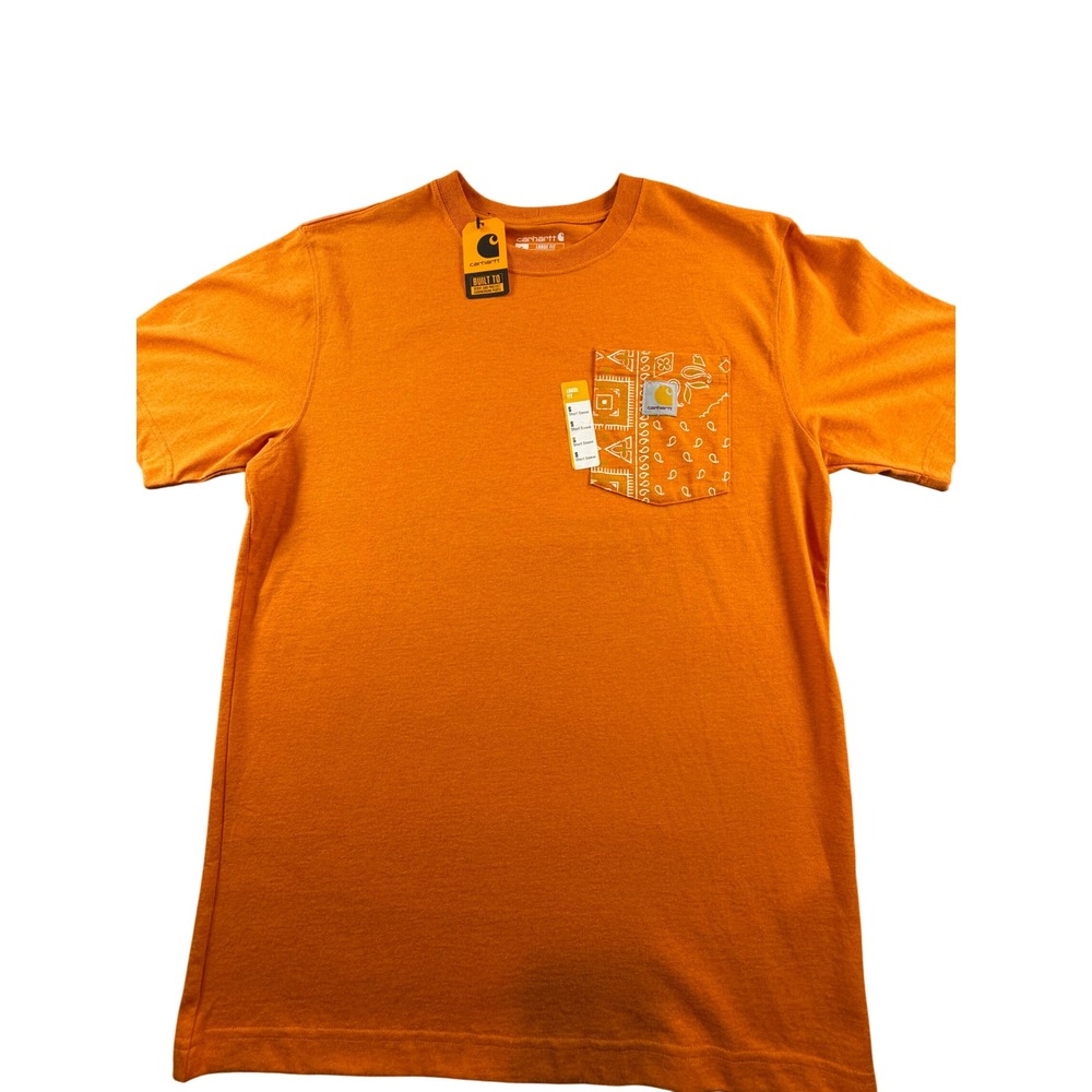 Carhartt Mens‎ Loose Fit Pocket T-Shirt Orange Paisley Bandana Print Small NEW